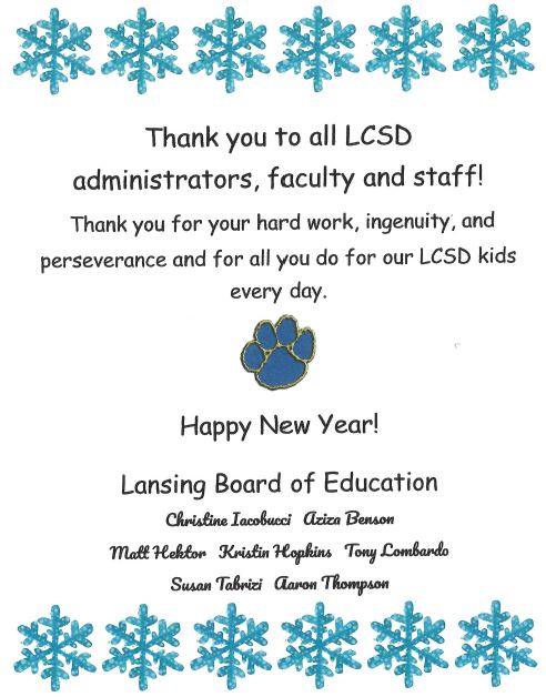  A special message of thanks from the LCSD Board of Education