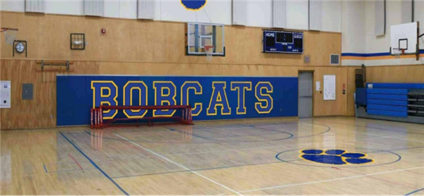 The basketball court takes up most of the gymnasium in the MS. There is limited space between the basketball hoop and the wall. Students have run into the wall while playing basketball, causing significant injuries.